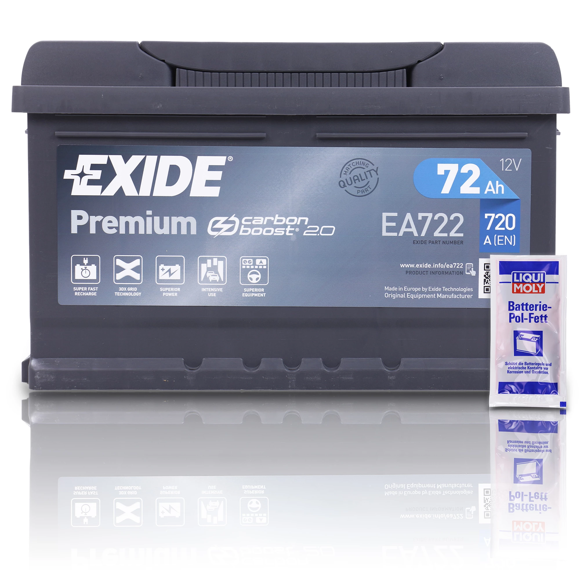 EXIDE EA722 Premium Carbon Boost 72Ah 720A+10g Pol-Fett EA722
