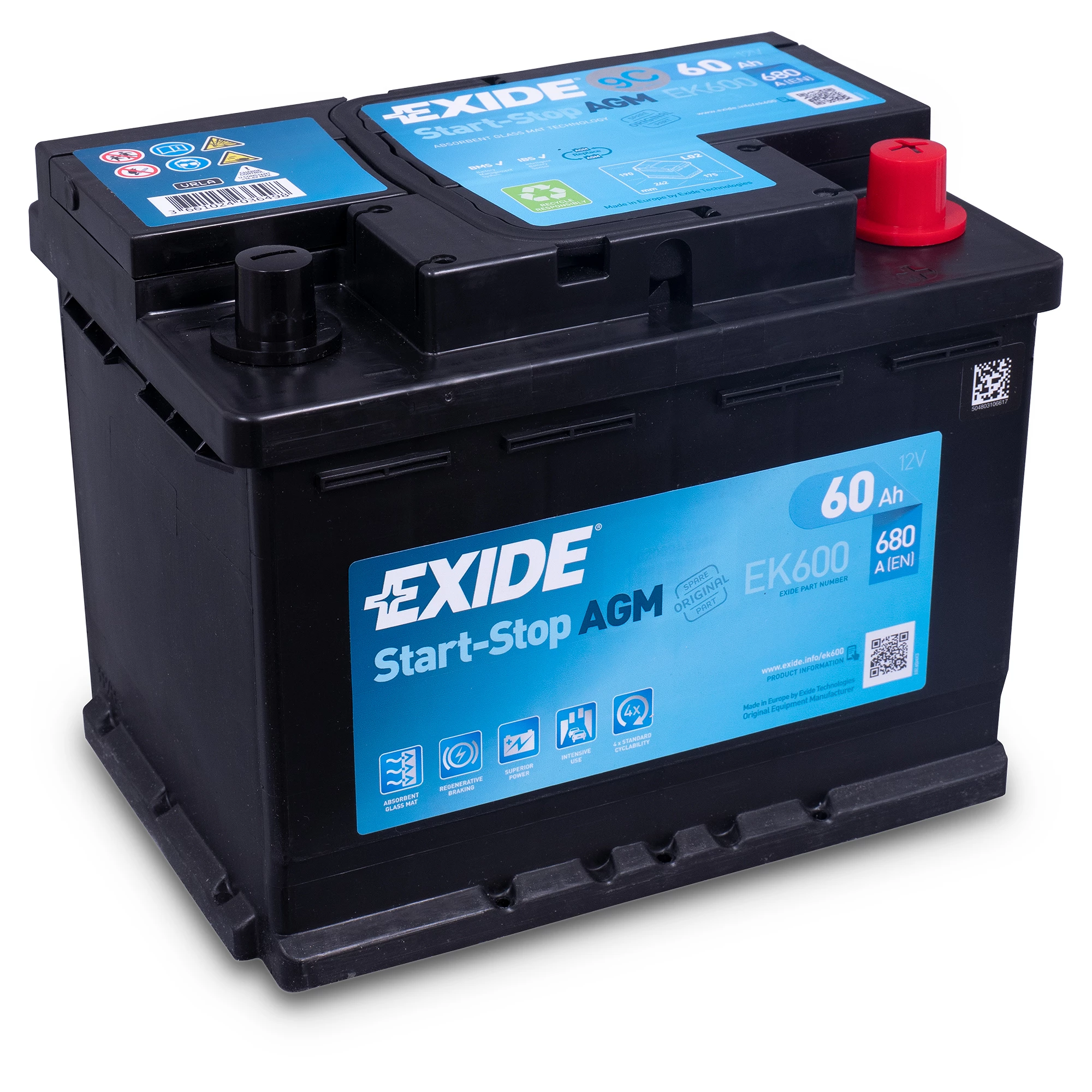 EXIDE EK600 AGM Starterbatterie 12V 60Ah 680A EK600 günstig online