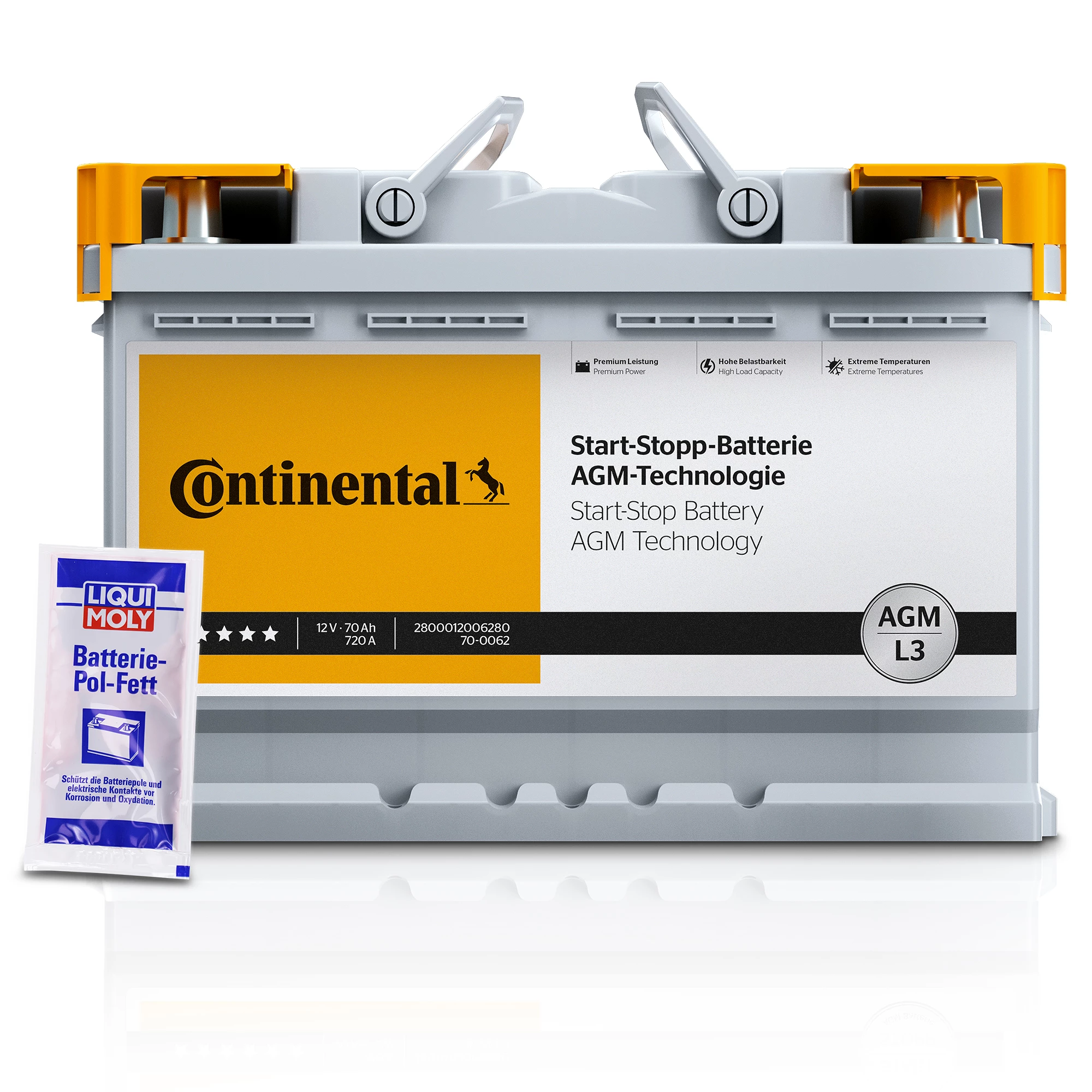 Continental 2800012006280 Start-Stop Batterie 12V 70Ah 720A B13 AGM-Batterie