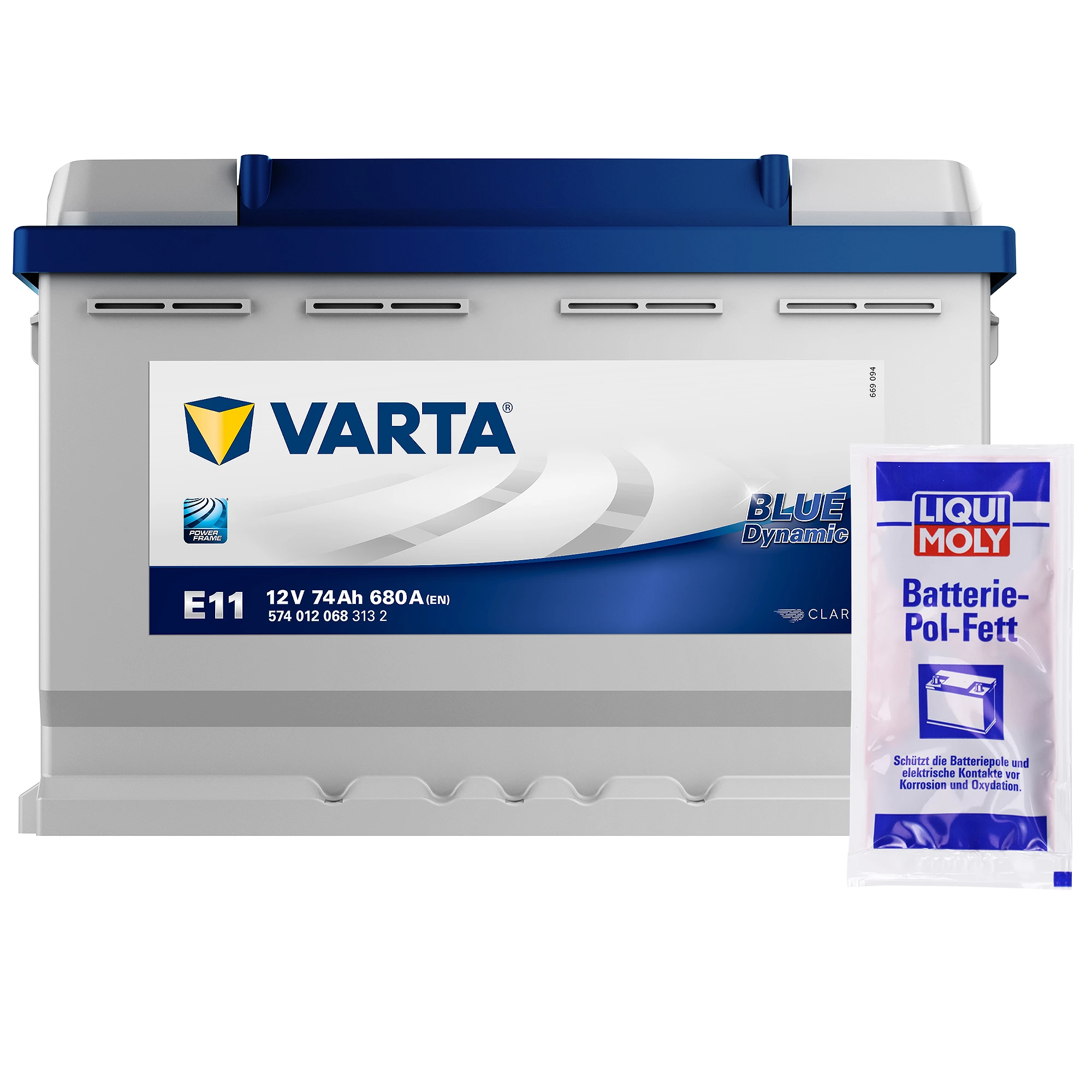 VARTA Starterbatterie Blue 74Ah 680 A E11 + Pol-Fett 10g