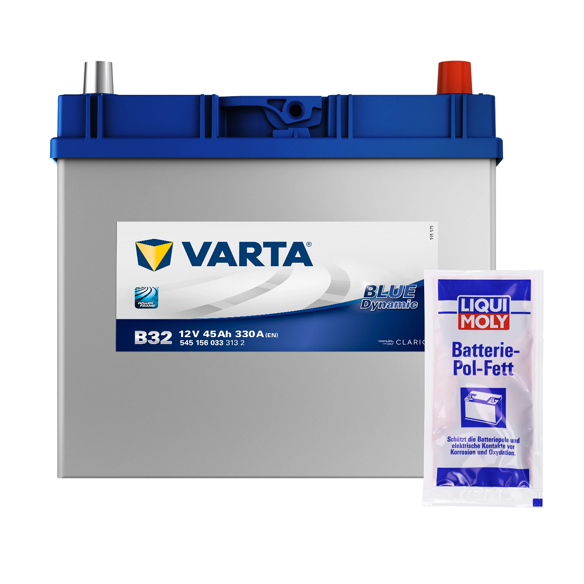 VARTA Starterbatterie Blue Dynamic 45Ah 330A B32 + 10g Pol-Fett