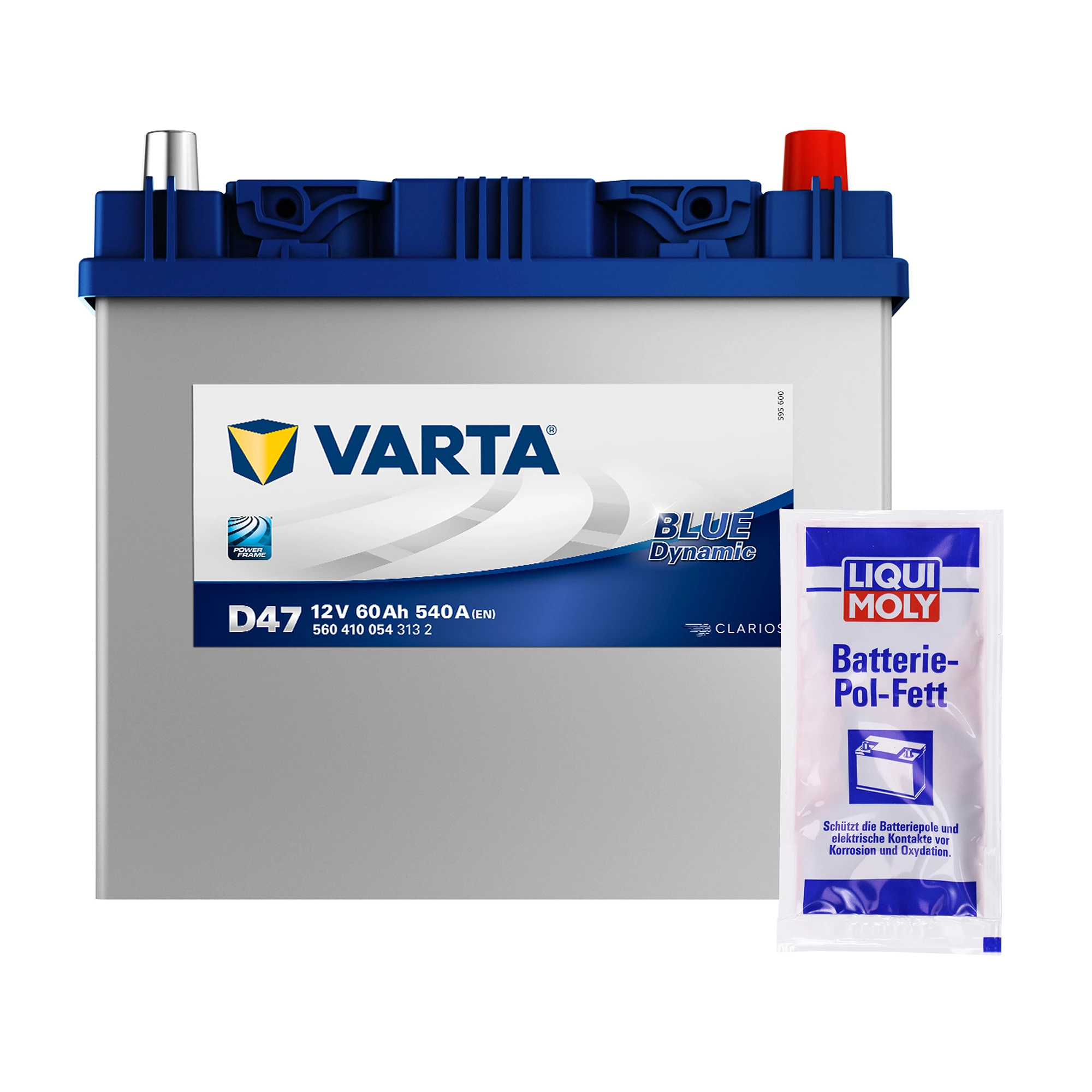 VARTA Starterbatterie Blue 60Ah 540 A D47 + Pol-Fett 10g