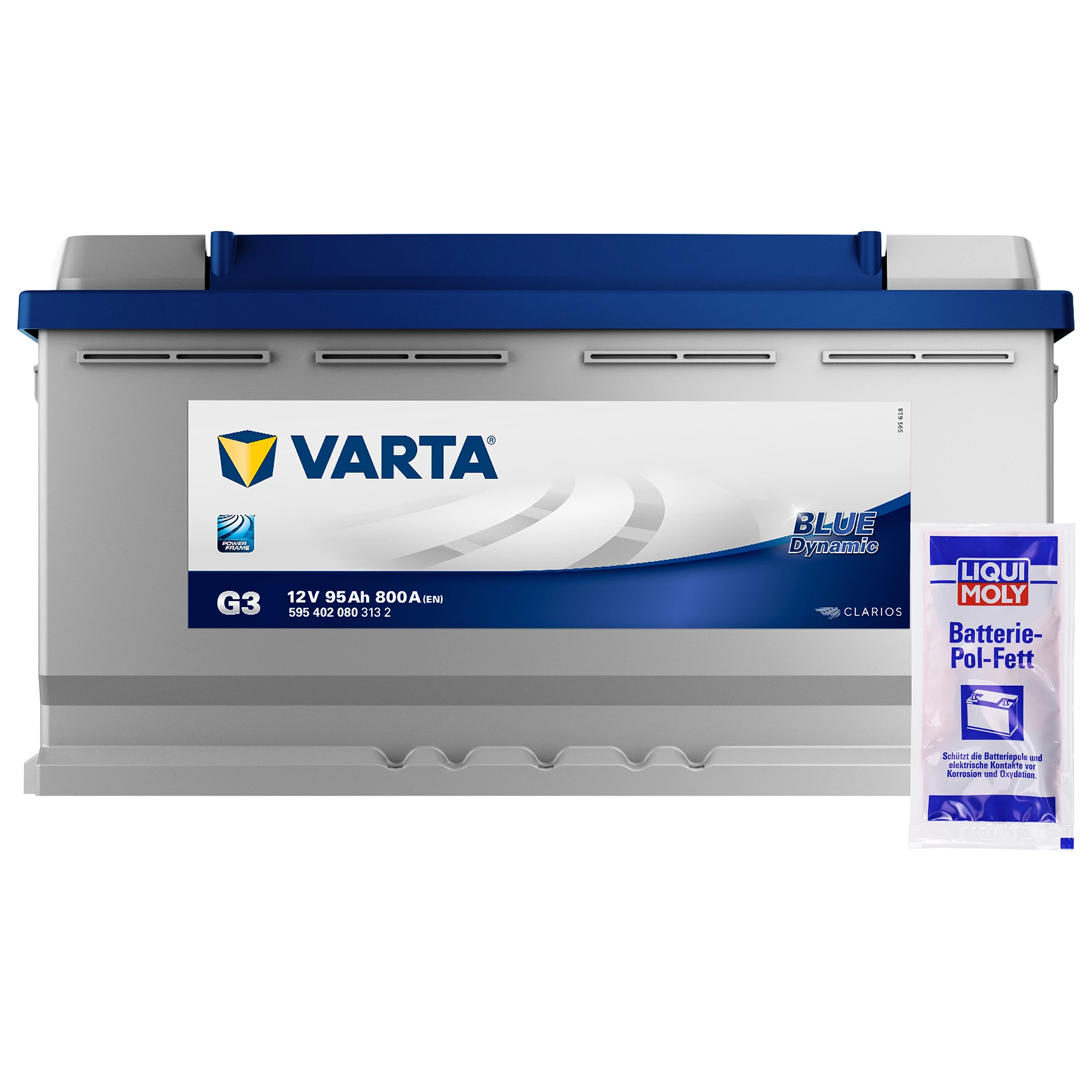 VARTA Starterbatterie Blue 95Ah 800 A G3 + Pol-Fett 10g