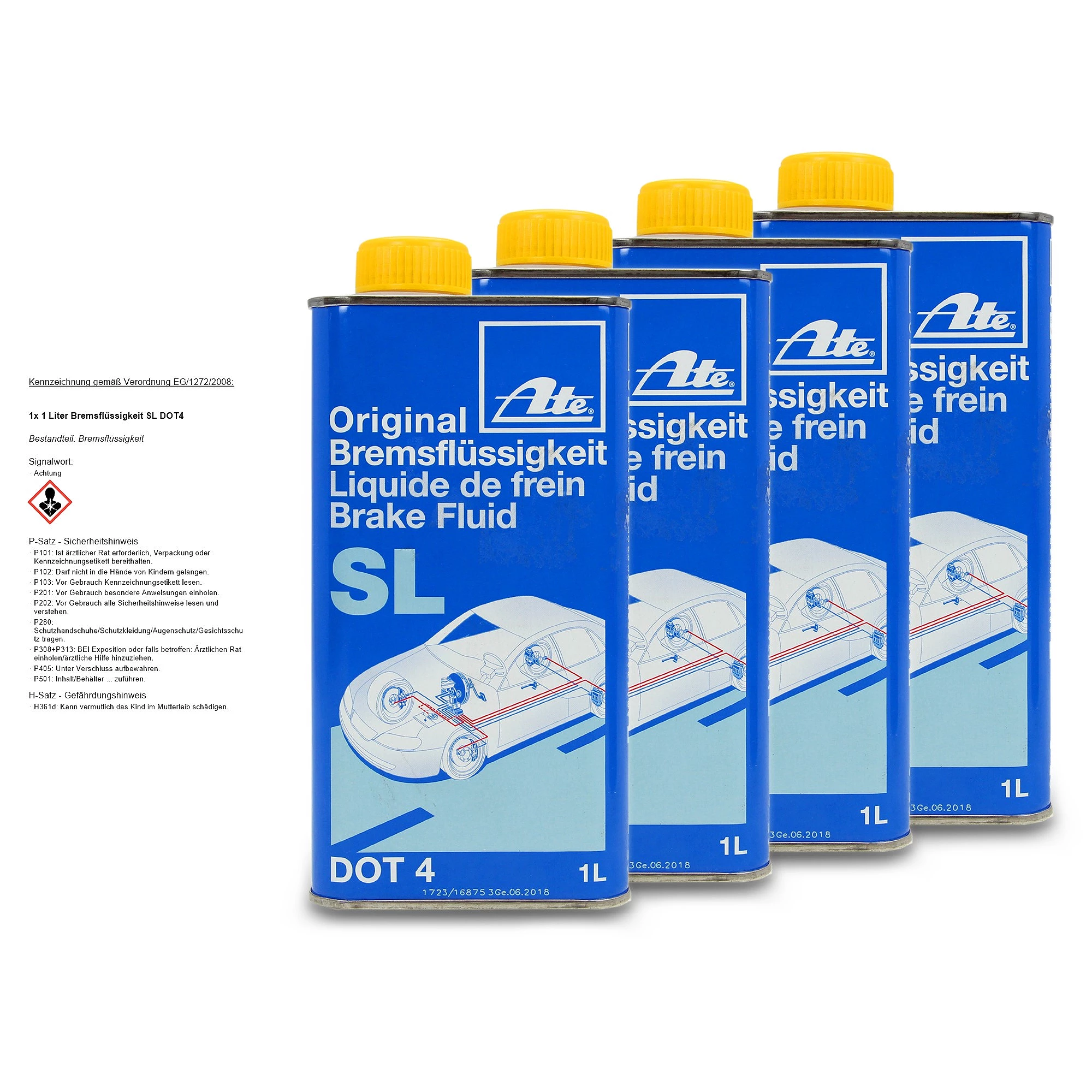 ATE 4x 1 Liter Bremsflüssigkeit SL DOT4 03.9901-5802.2 günstig online kaufen