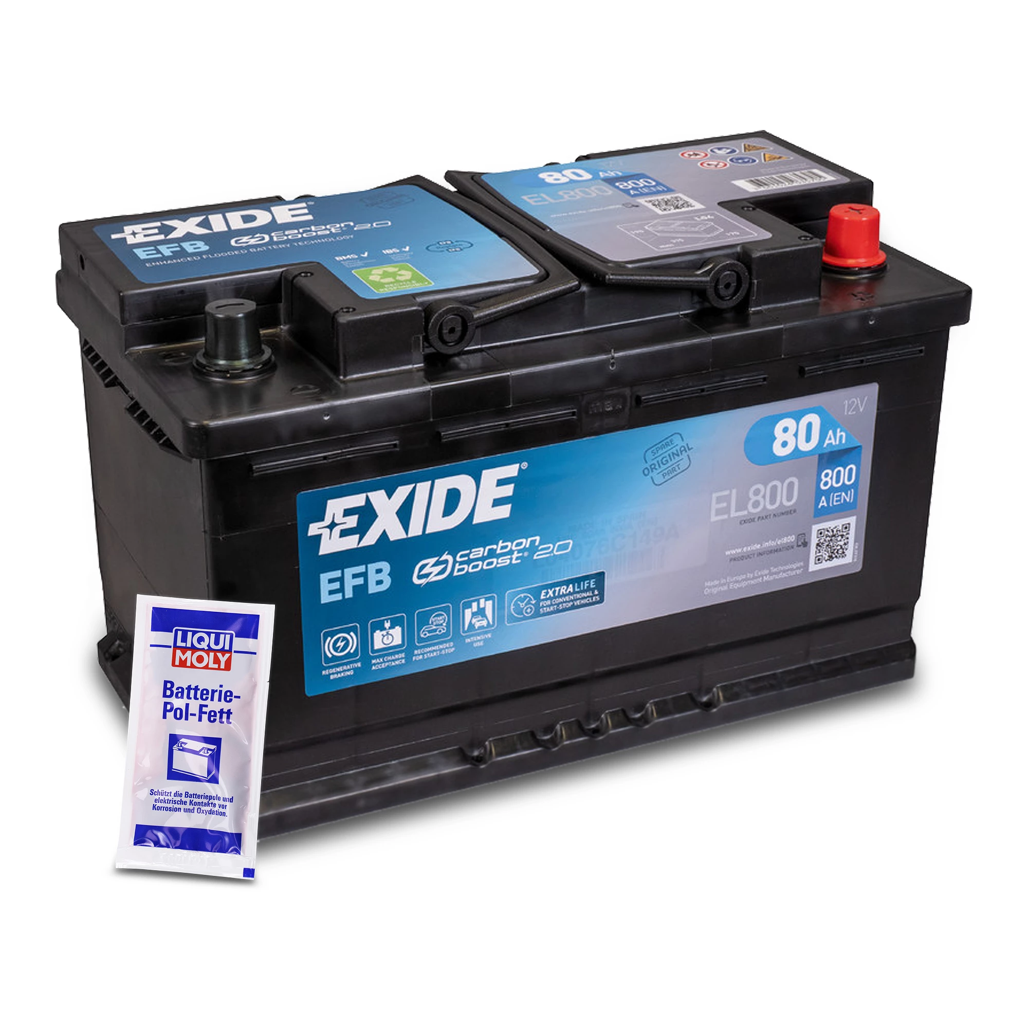 EXIDE EL800 EFB Starterbatterie 80Ah 800A + 10g Batterie-Pol-Fett EL800  günstig online kaufen