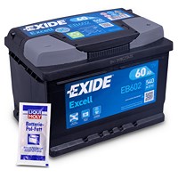 Excell EB602 Starterbatterie 60Ah 540A + 10g Batterie-Pol-Fett