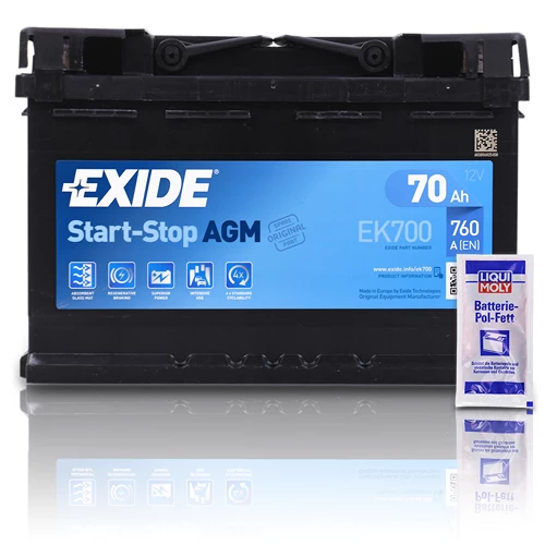 EXIDE EK700 70Ah 760A Start-Stop AGM + Pol Fett EK700 günstig online kaufen