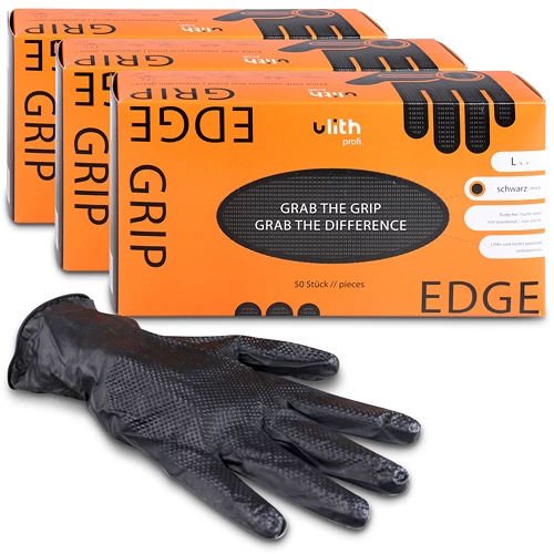 3x Grip Handschuhe mit Diamntprägung schwarz Gr. L