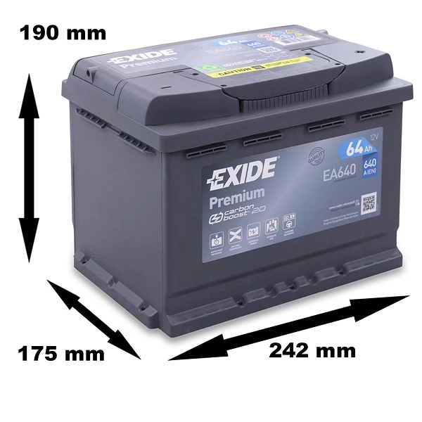 EXIDE Premium EA640 12V 64Ah Blei-Säure Starterbatterie - ACCU-24