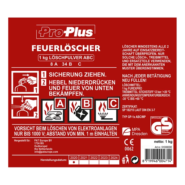 Feuerlöscher - 1kg - Pulver, mit Manometer