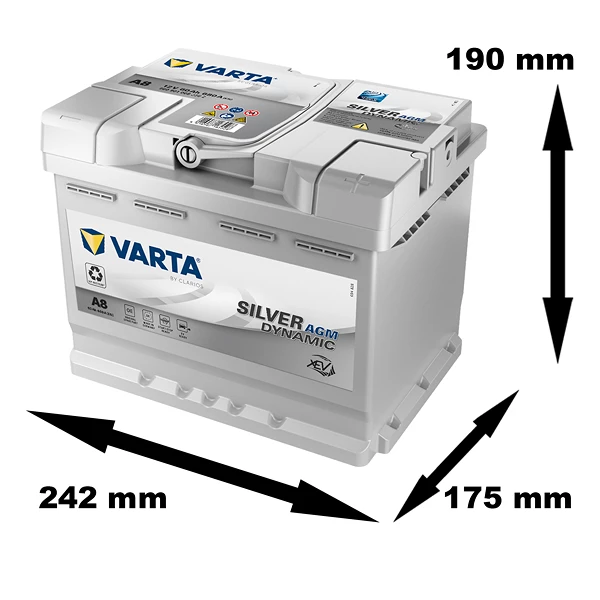 VARTA Starterbatterie 60Ah D52 (A8) Silver Dynamic AGM xEV 560 901