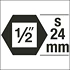 Kraft-Steckschlüsseleinsatz - 1/2", Sechskant 24mm/Zwölfkant 30mm